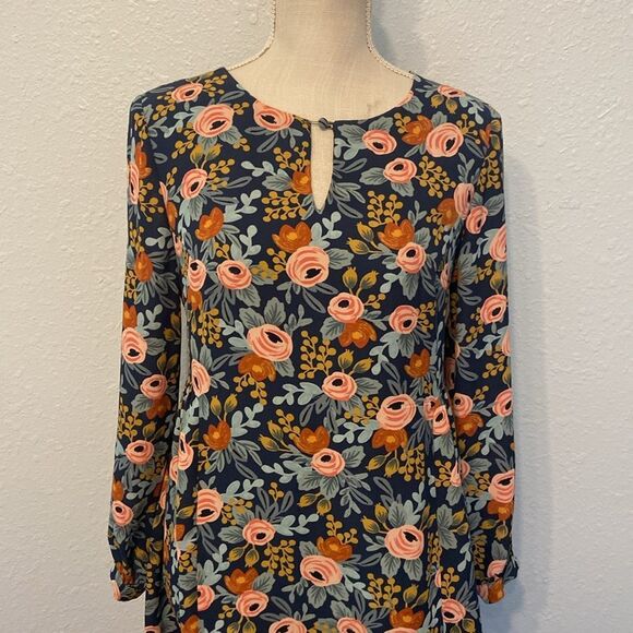 Paper Crown + Rifle Paper Company Efflorescence Blue Floral Swing Dress Sz Small - Picture 2 of 9
